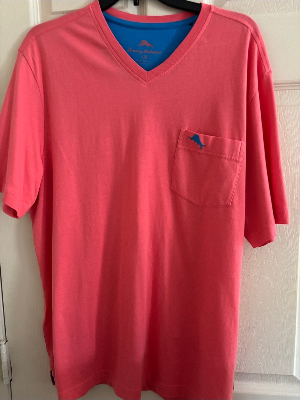 Tommy Bahama Men’s Coral Pink V-Neck Pocket Tee